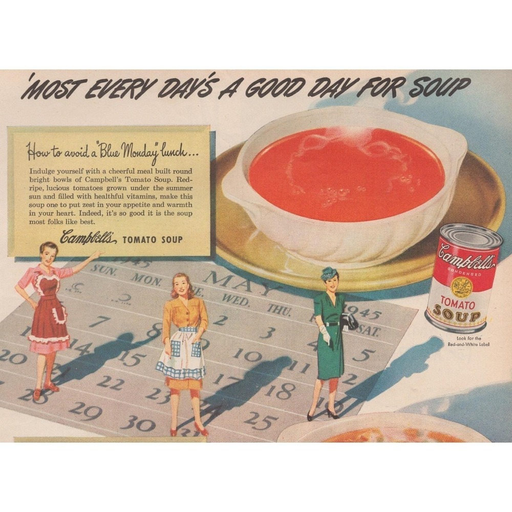 Vintage 1945 Campbell's Soup Vintage Print Ad WW 2 Era Food Advertising Decor